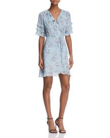 AQUA Ruffled Floral Print Wrap Dress Blue at Bloomingdales